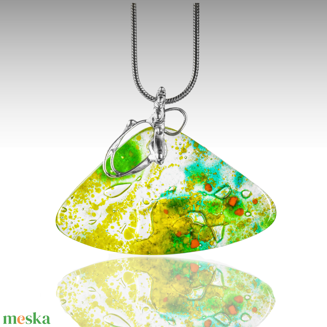 Zöldelő virágzás üveg művészeti nyaklánc - ékszer - nyaklánc - medálos nyaklánc - Meska.hu