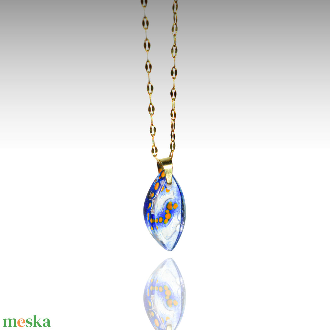 Zúzmarás levél üveg kis medálos nyaklánc - ékszer - nyaklánc - medálos nyaklánc - Meska.hu