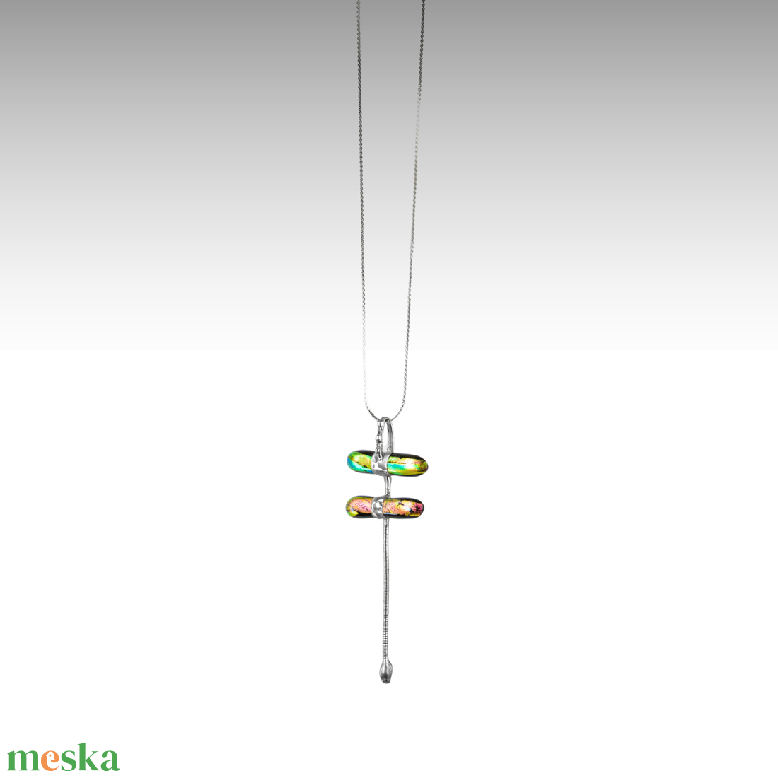 Tavaszi szitakötő üveg design nyaklánc - ékszer - nyaklánc - medálos nyaklánc - Meska.hu