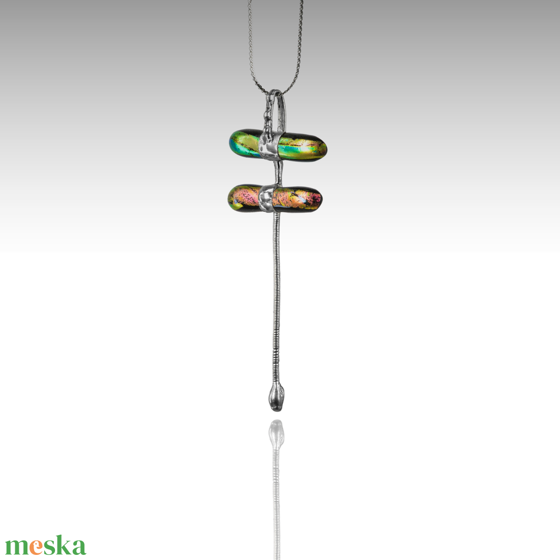 Tavaszi szitakötő üveg design nyaklánc - ékszer - nyaklánc - medálos nyaklánc - Meska.hu