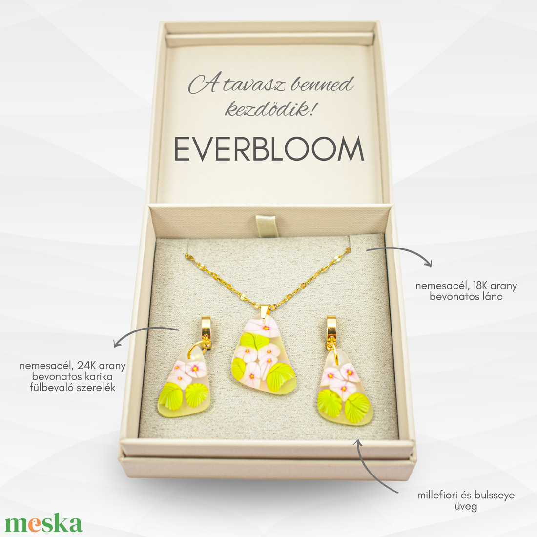 Tavaszi visszhang millefiori exlúzív üveg ékszerszett - esküvő - ékszer - ékszerszett - Meska.hu