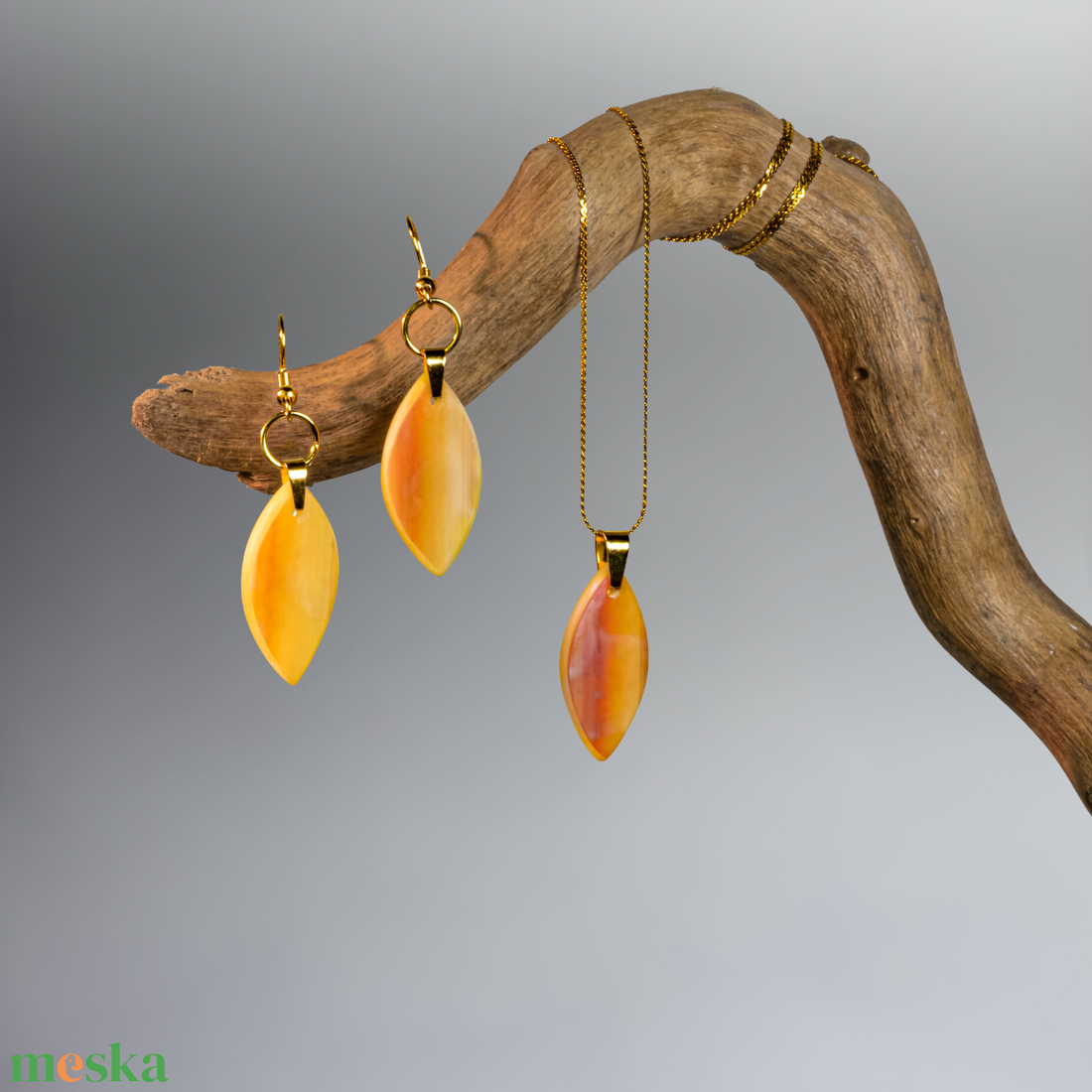 Őszi alkonyat üveg levél ékszerszett - ékszer - ékszerszett - Meska.hu