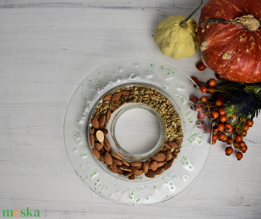 Vendégváró üveg tál, fusing technikával készült egyedi darab  - esküvő - dekoráció - tálalás - Meska.hu