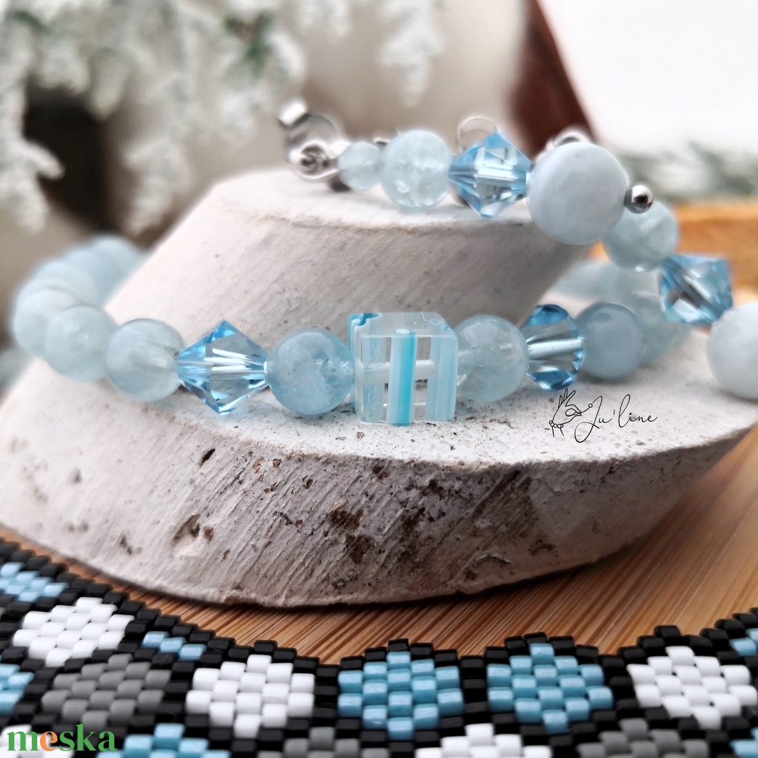 Nemesacél akvamarin ékszer szett (3 részes) Swarovski és millefiori gyöngyökkel - ékszer - ékszerszett - Meska.hu