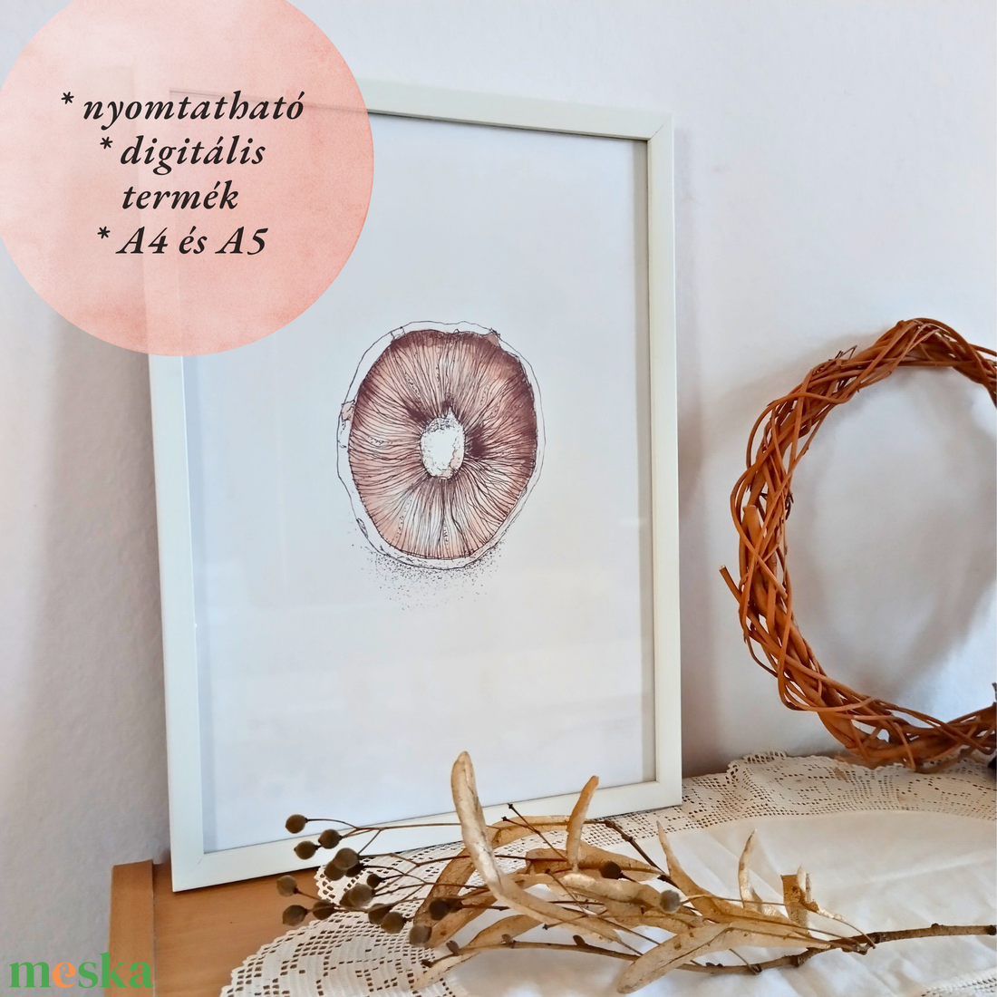 NYOMTATHATÓ Természet ihlette botanikai kép: Csiperke - művészet - grafika & illusztráció - digitális - Meska.hu