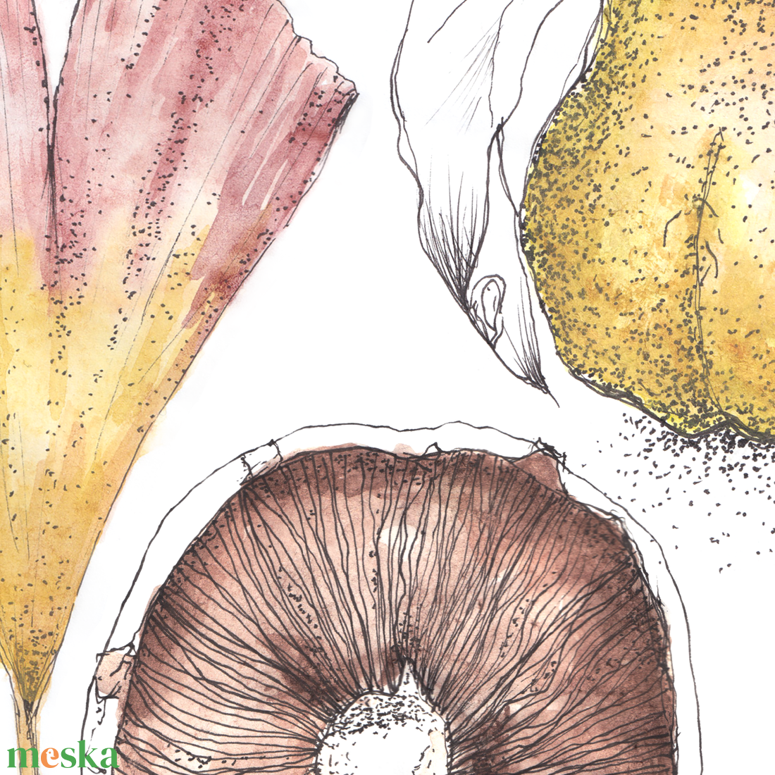 NYOMTATHATÓ 3 kép: Természet ihlette (Csiperke, Páfrányfenyő, Birskörte) - művészet - grafika & illusztráció - digitális - Meska.hu