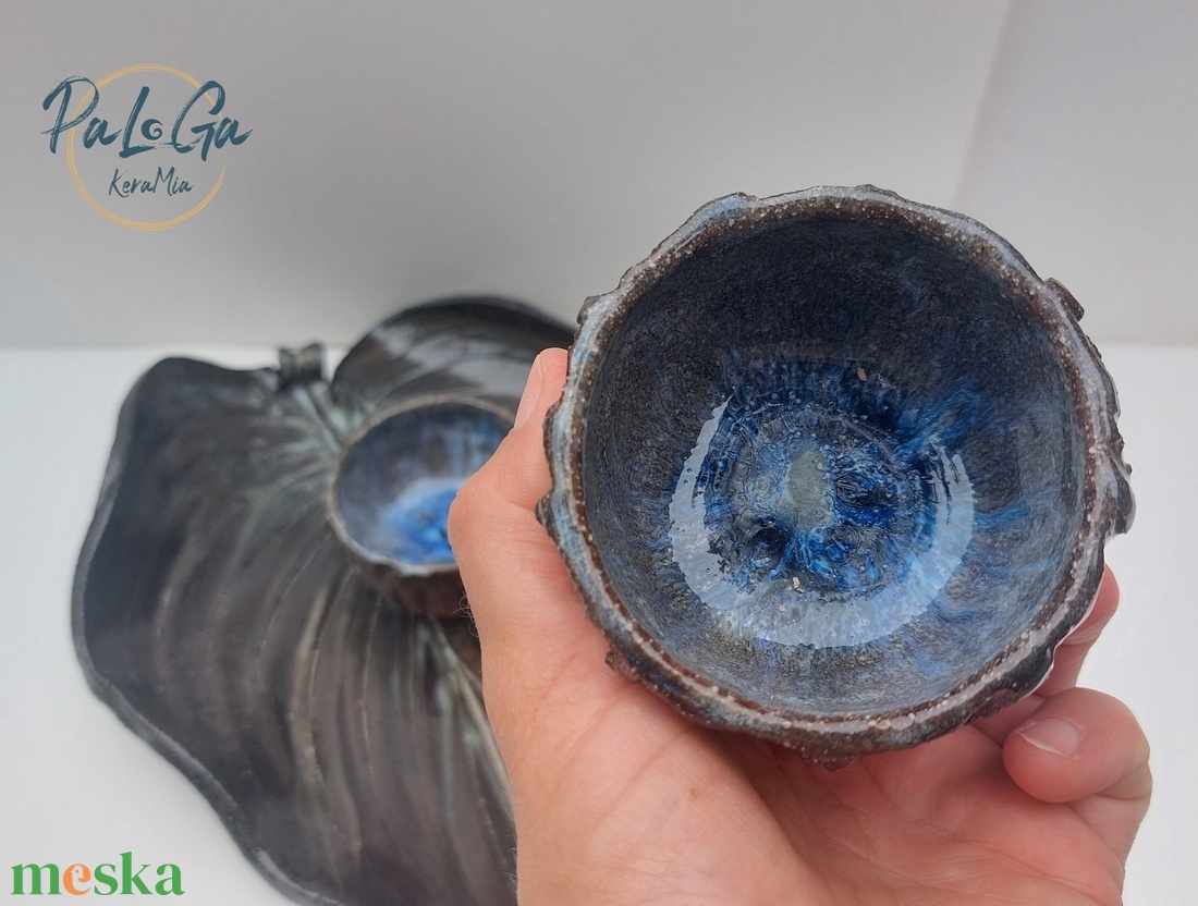 Éjkék mázas, egyedi kávéskészlet  - otthon & életmód - konyhafelszerelés, tálalás - tálalás - teás- és kávés pohár, készlet - Meska.hu