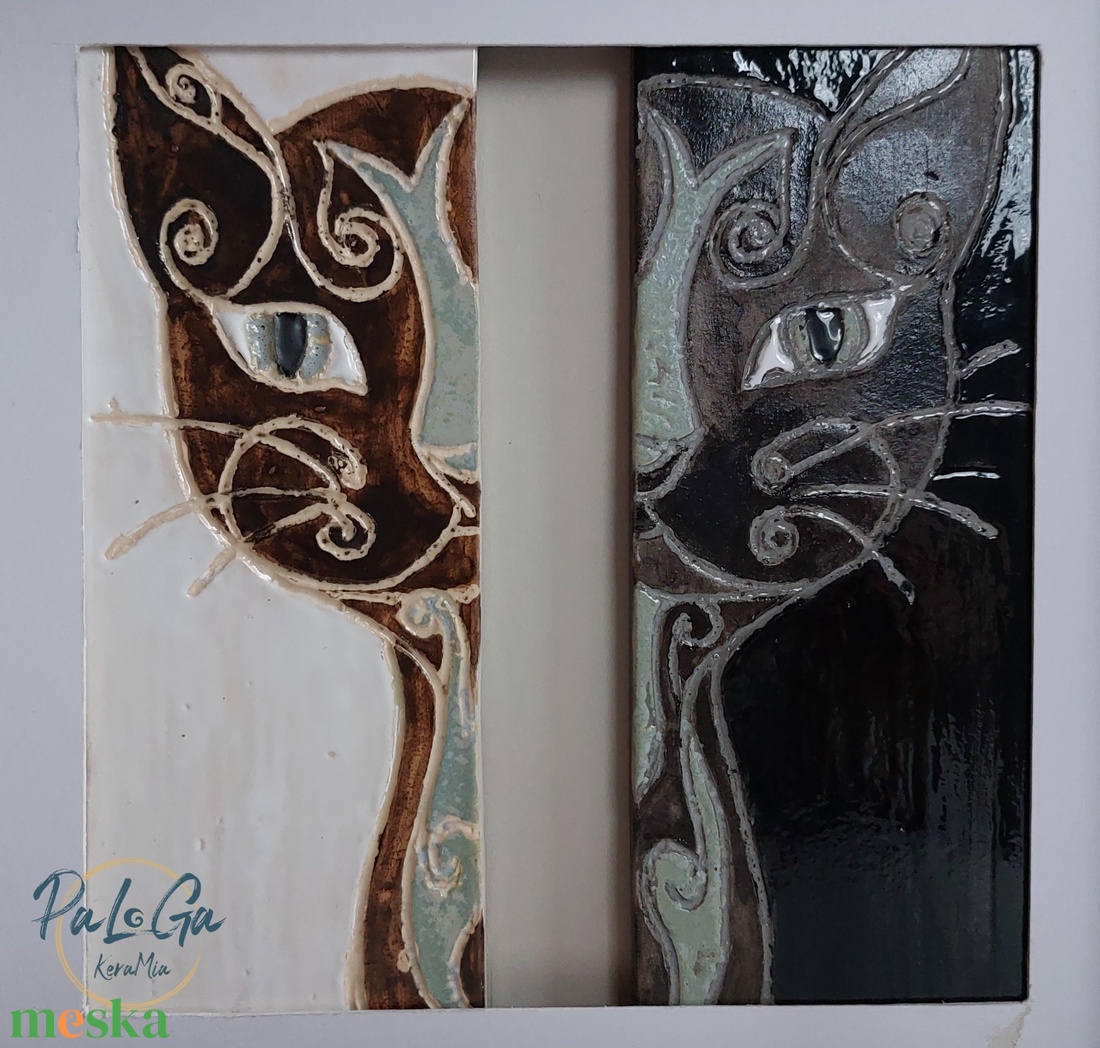 Két macska kerámiakép - otthon & életmód - dekoráció - kép & falikép - több részes kép - Meska.hu