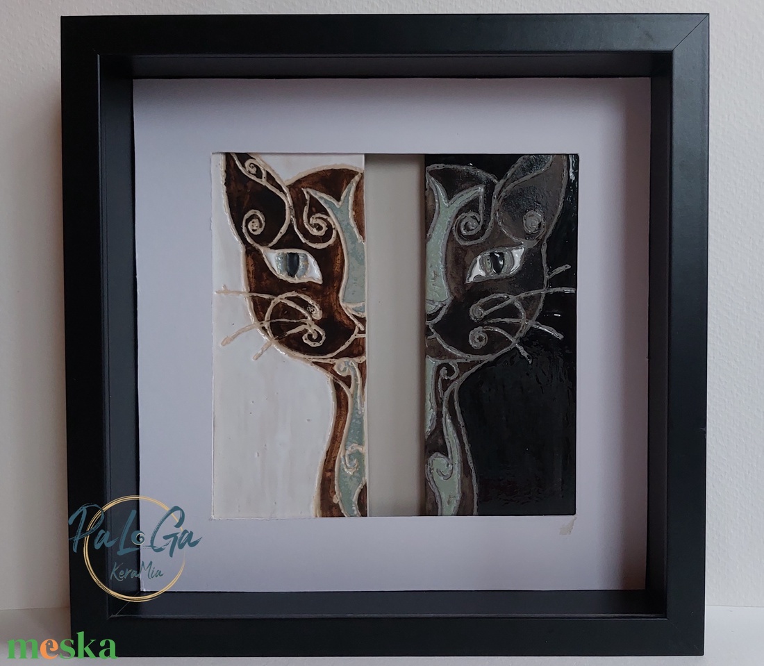 Két macska kerámiakép - otthon & életmód - dekoráció - kép & falikép - több részes kép - Meska.hu