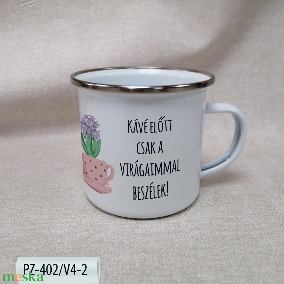 Virágos, Növényes Zománc Bögre - otthon & életmód - konyhafelszerelés, tálalás - tálalás - bögre & csésze - Meska.hu