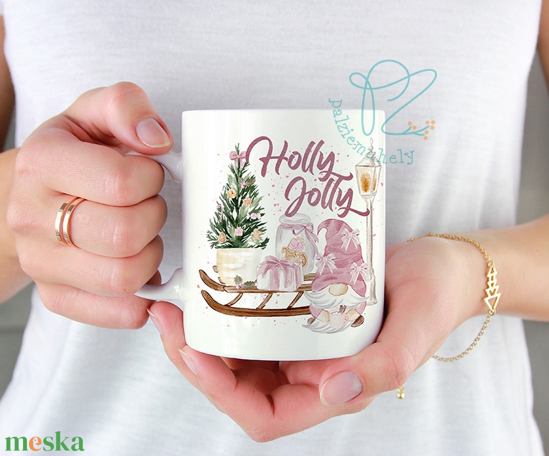 Karácsonyi Manós Kerámia Bögre - Holly Jolly - otthon & életmód - konyhafelszerelés, tálalás - tálalás - bögre & csésze - Meska.hu