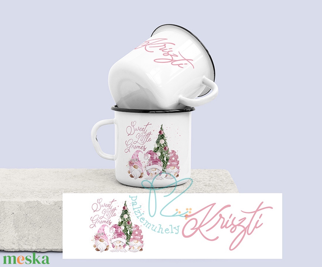 Egyedi Neves Karácsonyi Manós Zománc Bögre - Sweet Little Gnomes - otthon & életmód - konyhafelszerelés, tálalás - tálalás - bögre & csésze - Meska.hu