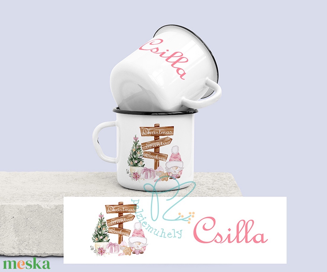 Egyedi Neves Karácsonyi Manós Zománc Bögre - Táblák - otthon & életmód - konyhafelszerelés, tálalás - tálalás - bögre & csésze - Meska.hu