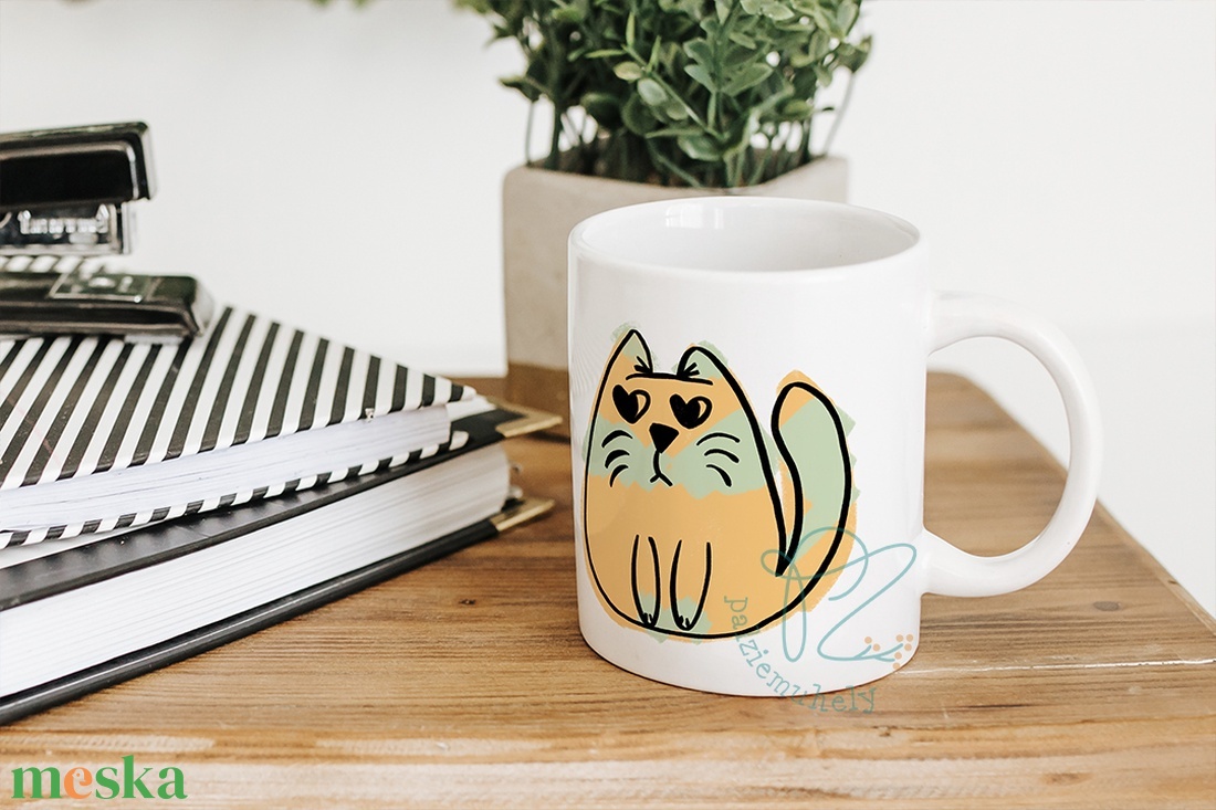 Szerelmes Cicás - Duci cica Kerámia Bögre - otthon & életmód - konyhafelszerelés, tálalás - tálalás - bögre & csésze - Meska.hu