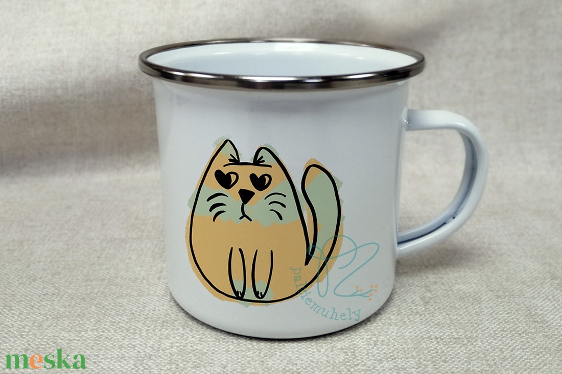 Szerelmes Cicás - Duci cica Zománc Bögre - otthon & életmód - konyhafelszerelés, tálalás - tálalás - bögre & csésze - Meska.hu