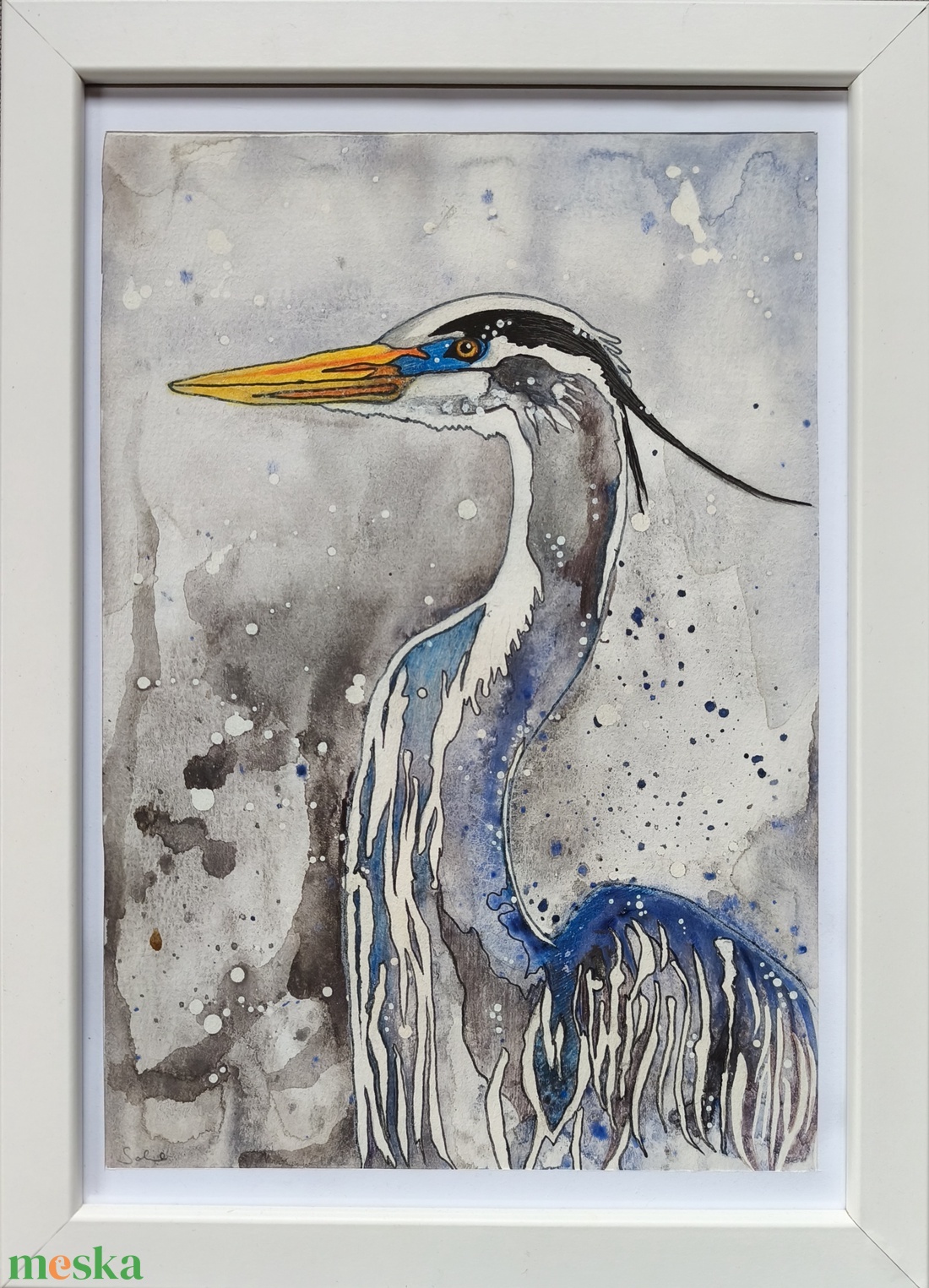 Szürke gém - művészet - festmény - akvarell - Meska.hu