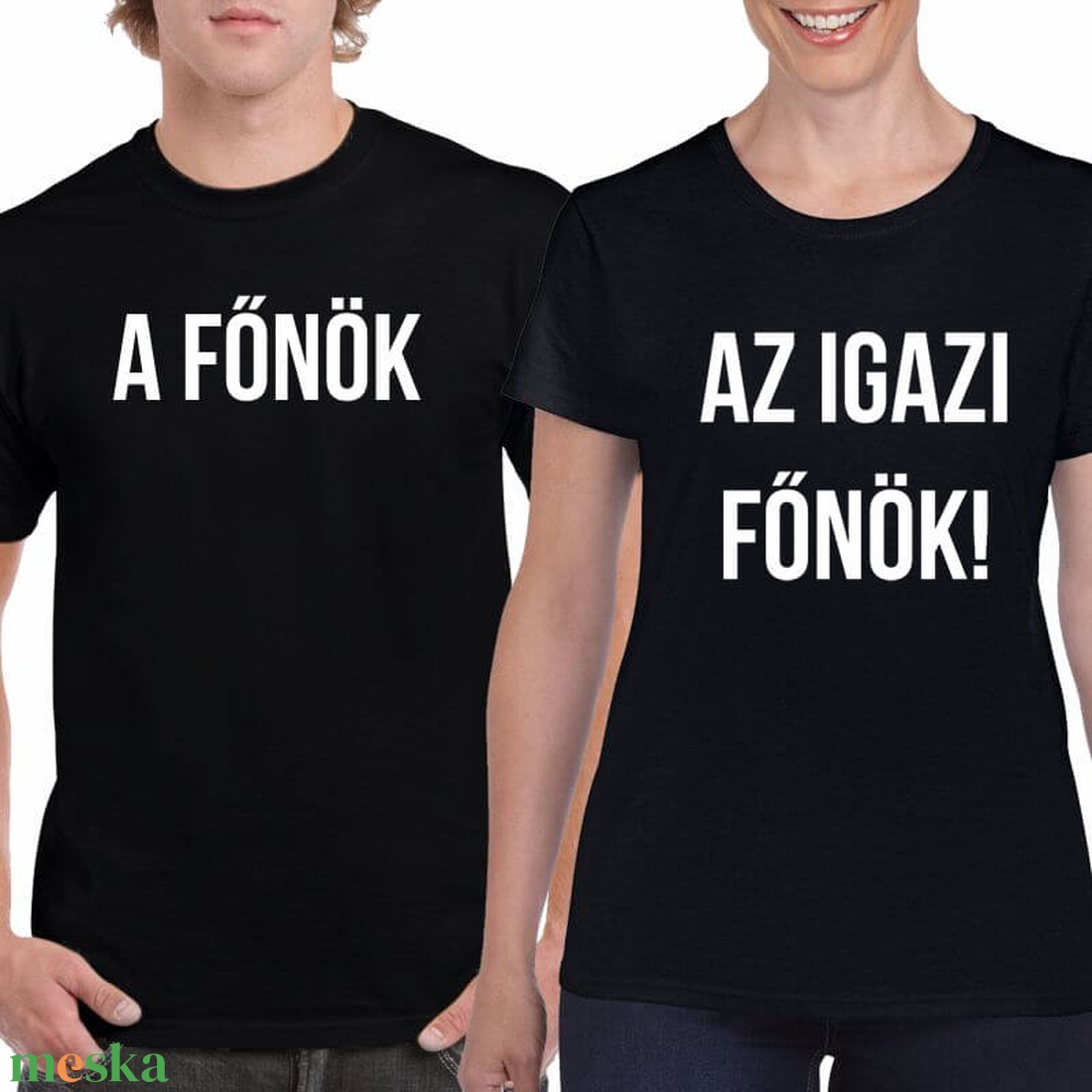 A főnök és az igazi főnök páros póló szett, minőségi 100% pamut egyedi pólók valentin napra, évforulóra. - ruha & divat - páros szett - női-férfi páros szett - Meska.hu