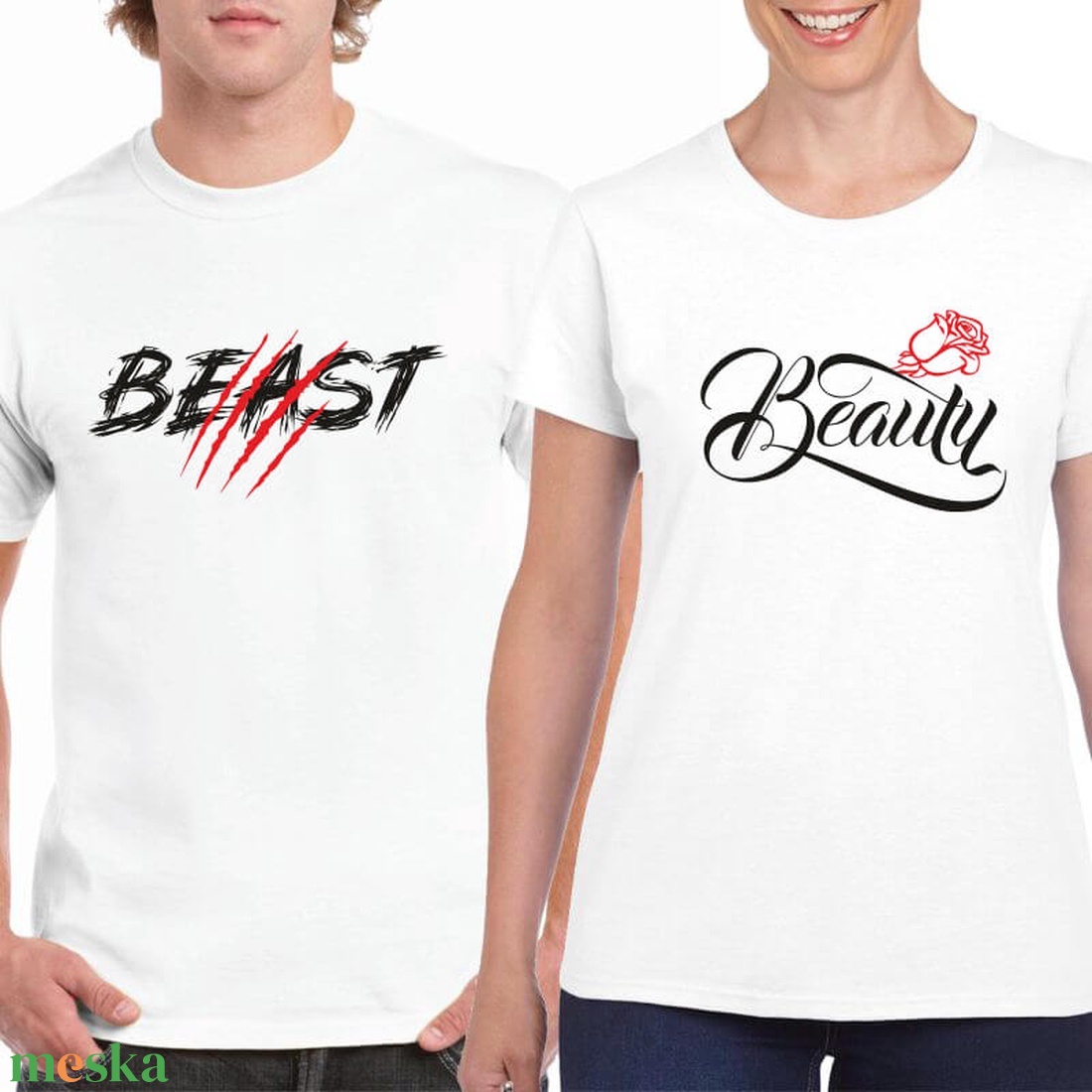 Beast and Beauty páros póló szett, minőségi 100% pamut egyedi pólók valentin napra, évforulóra. - ruha & divat - páros szett - női-férfi páros szett - Meska.hu