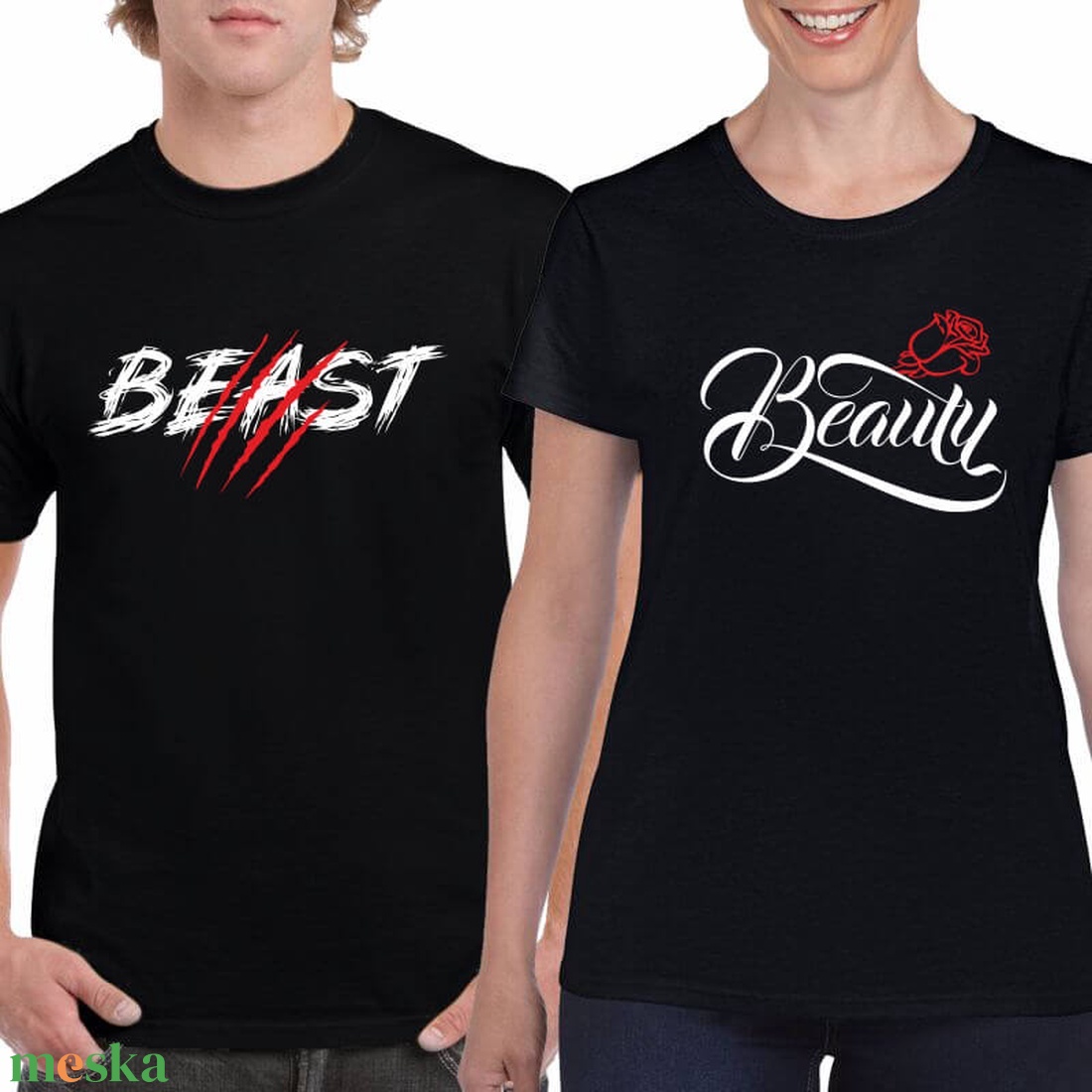 Beast and Beauty páros póló szett, minőségi 100% pamut egyedi pólók valentin napra, évforulóra. - ruha & divat - páros szett - női-férfi páros szett - Meska.hu