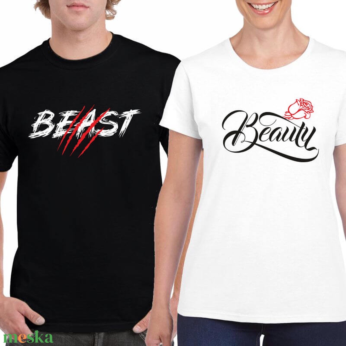 Beast and Beauty páros póló szett, minőségi 100% pamut egyedi pólók valentin napra, évforulóra. - ruha & divat - páros szett - női-férfi páros szett - Meska.hu