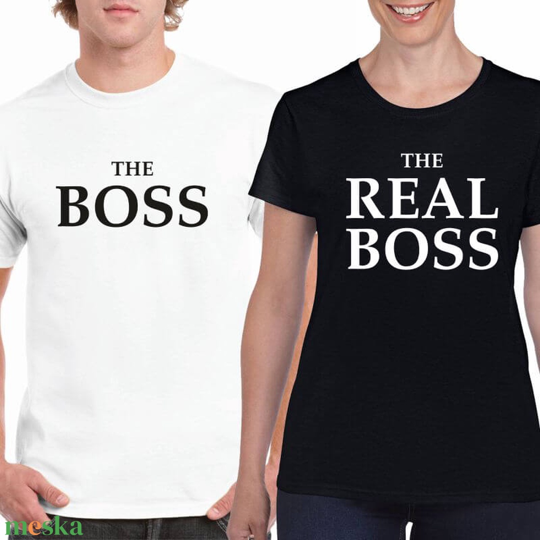 The BOSS and The REAL BOSS páros póló szett, minőségi 100% pamut egyedi pólók valentin napra, évforulóra. - ruha & divat - páros szett - női-férfi páros szett - Meska.hu
