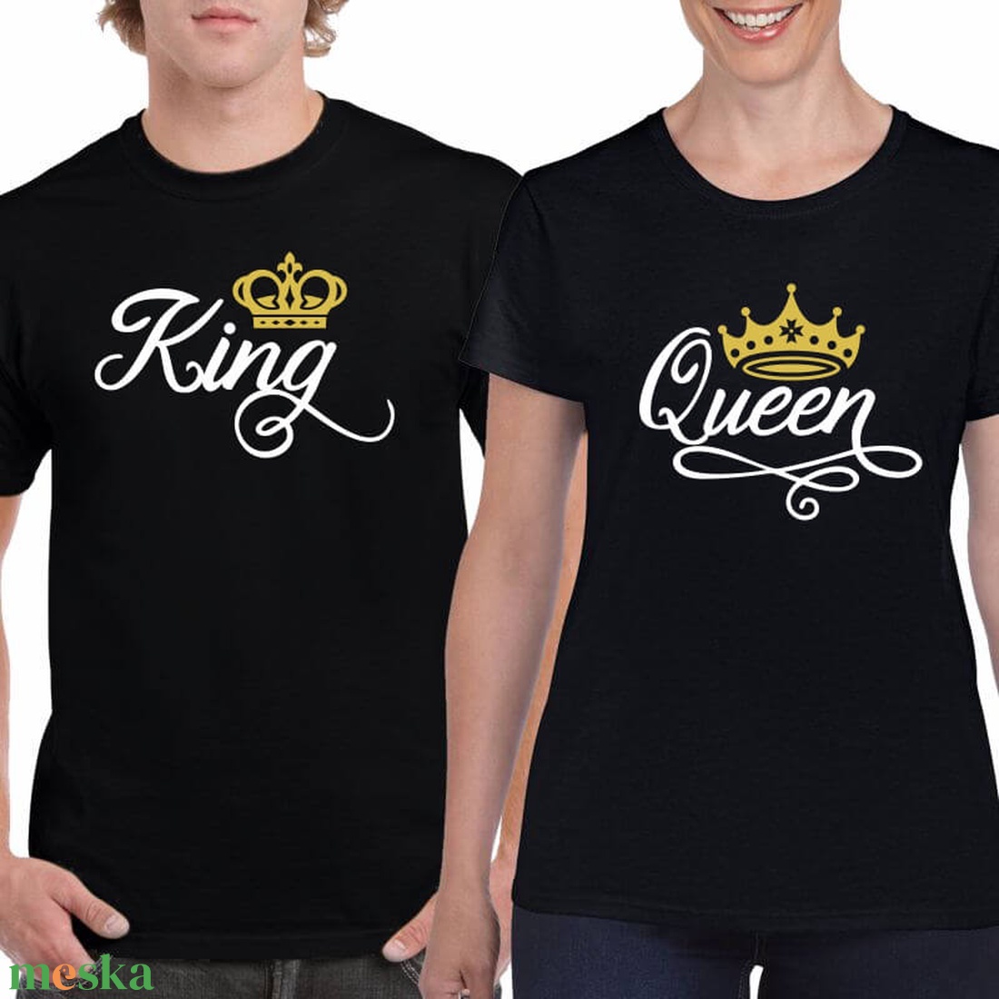 KING and QUEEN koronás páros póló szett, minőségi 100% pamut egyedi pólók valentin napra, évforulóra. - ruha & divat - páros szett - női-férfi páros szett - Meska.hu