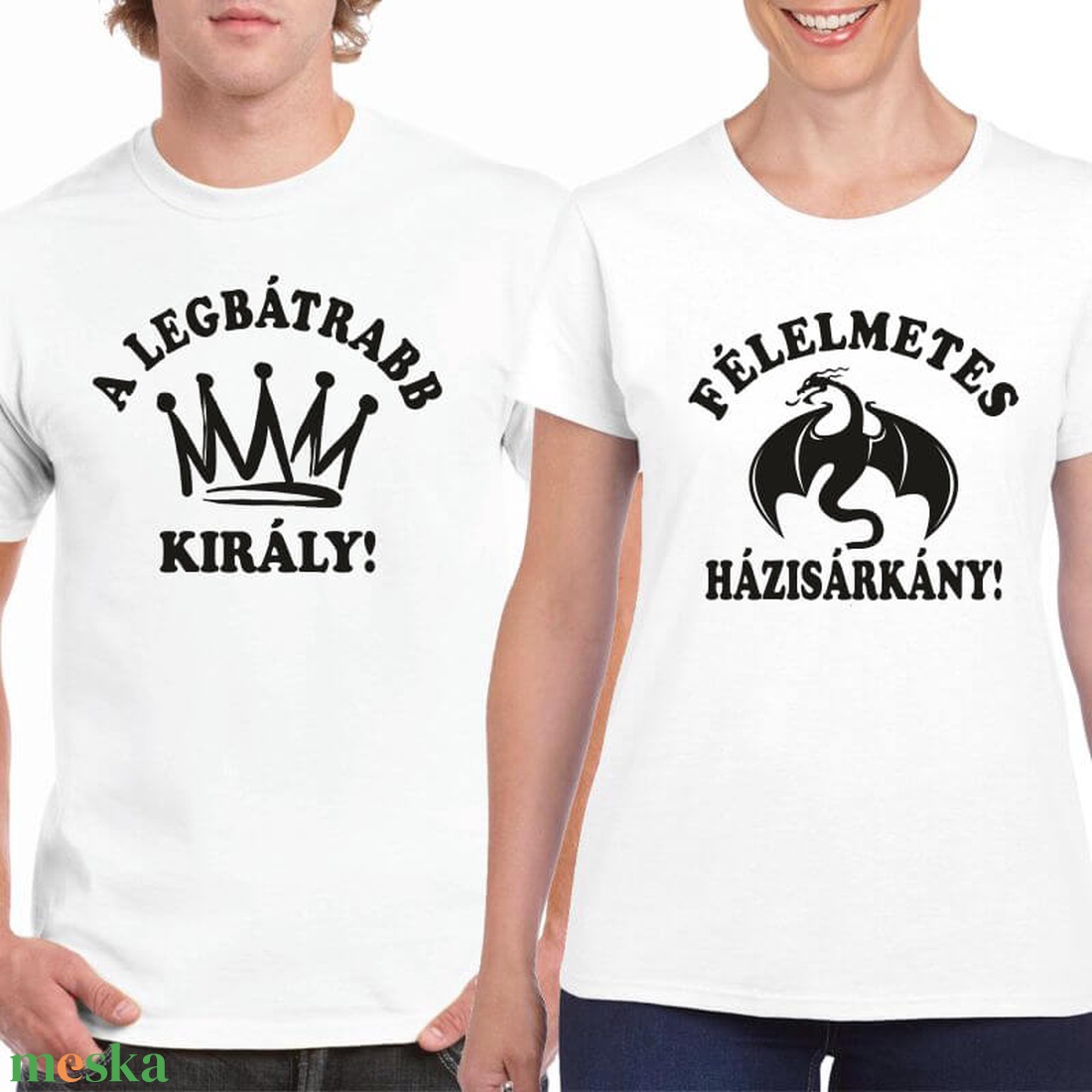 A legbátrabb király és a félelmetes házisárkány páros póló szett, 100% pamut egyedi pólók valentin napra, évforulóra. - ruha & divat - páros szett - női-férfi páros szett - Meska.hu