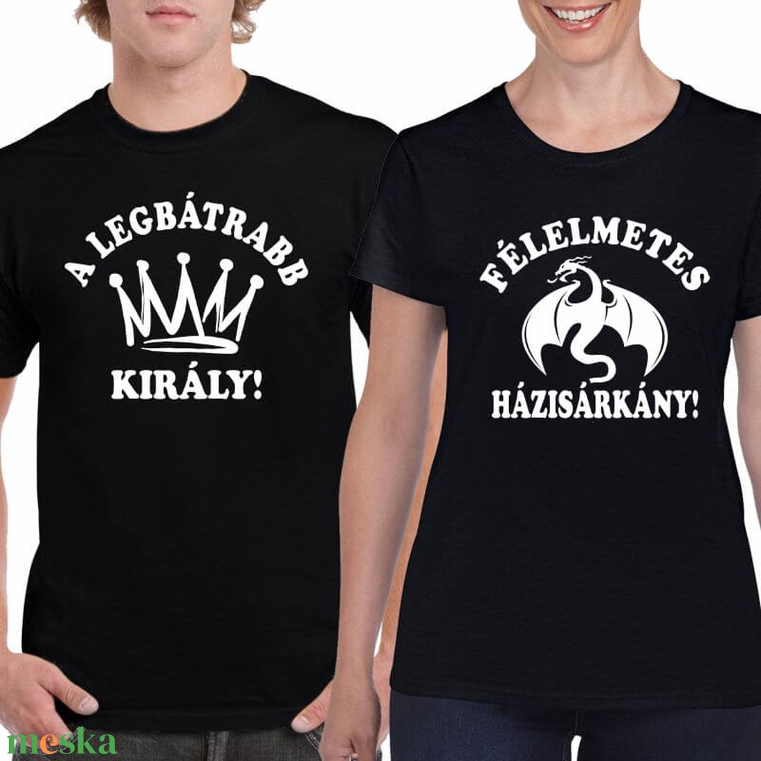 A legbátrabb király és a félelmetes házisárkány páros póló szett, 100% pamut egyedi pólók valentin napra, évforulóra. - ruha & divat - páros szett - női-férfi páros szett - Meska.hu