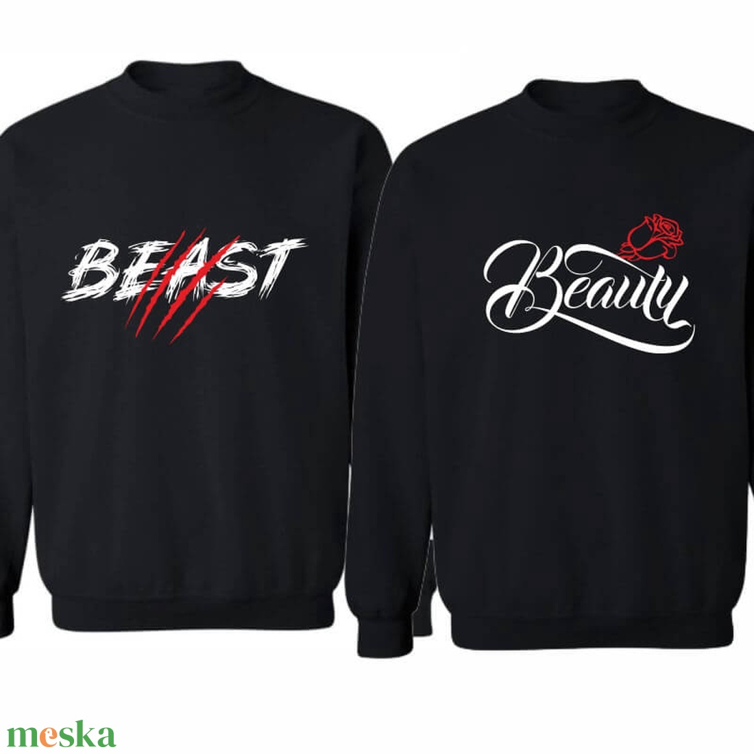 Beast and Beauty páros pulóver szett, minőségi egyedi pulcsik valentin napra, évforulóra. - ruha & divat - páros szett - női-férfi páros szett - Meska.hu