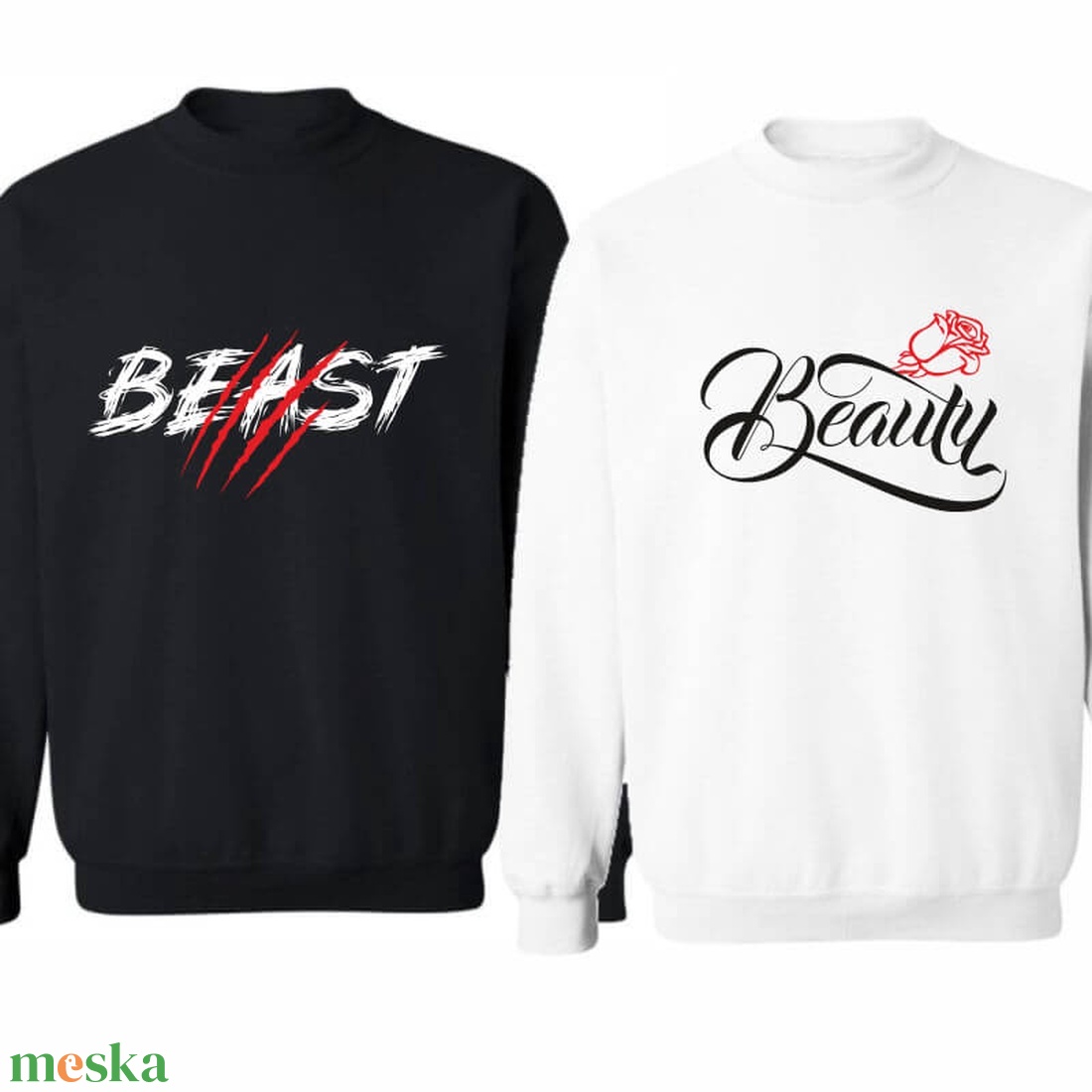 Beast and Beauty páros pulóver szett, minőségi egyedi pulcsik valentin napra, évforulóra. - ruha & divat - páros szett - női-férfi páros szett - Meska.hu