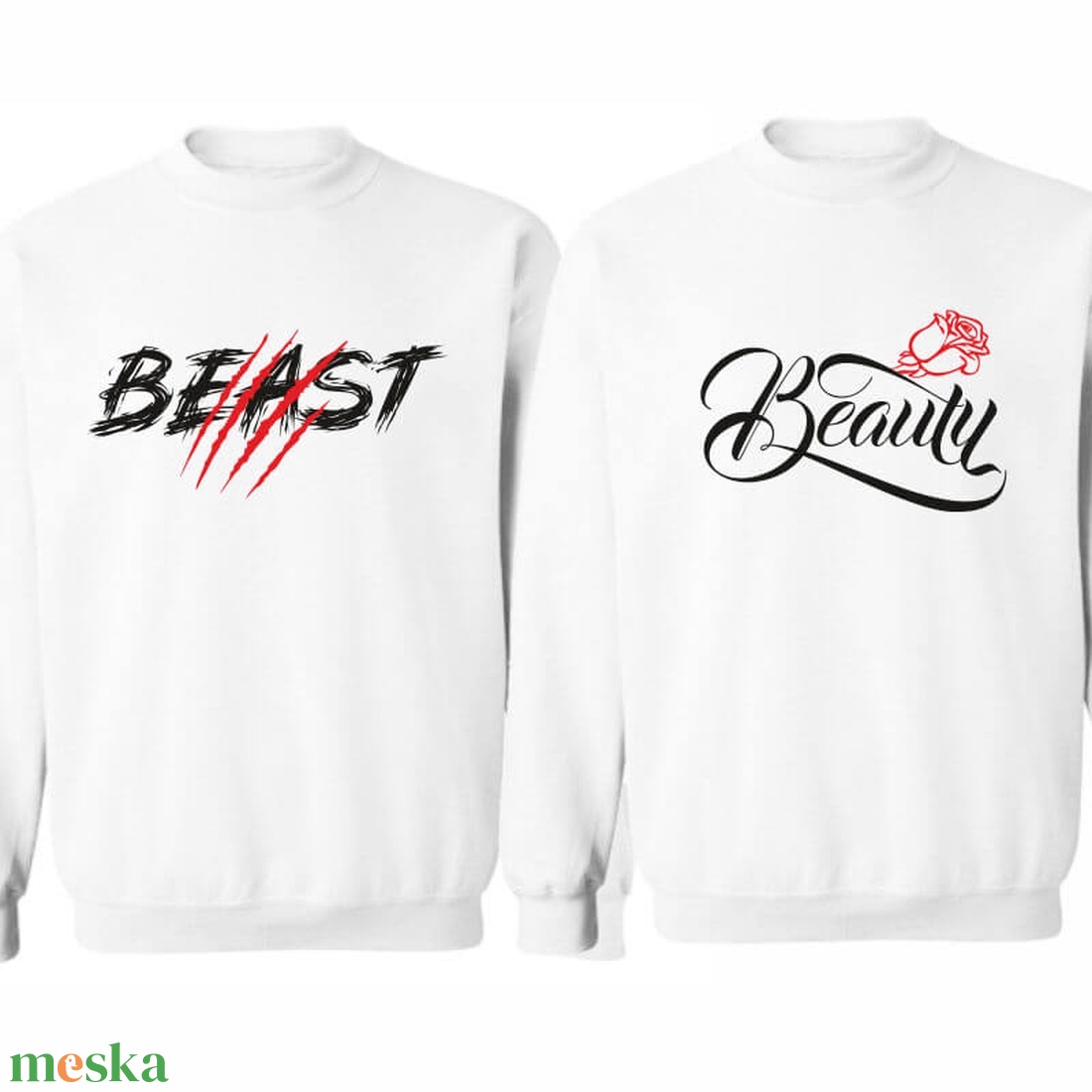 Beast and Beauty páros pulóver szett, minőségi egyedi pulcsik valentin napra, évforulóra. - ruha & divat - páros szett - női-férfi páros szett - Meska.hu