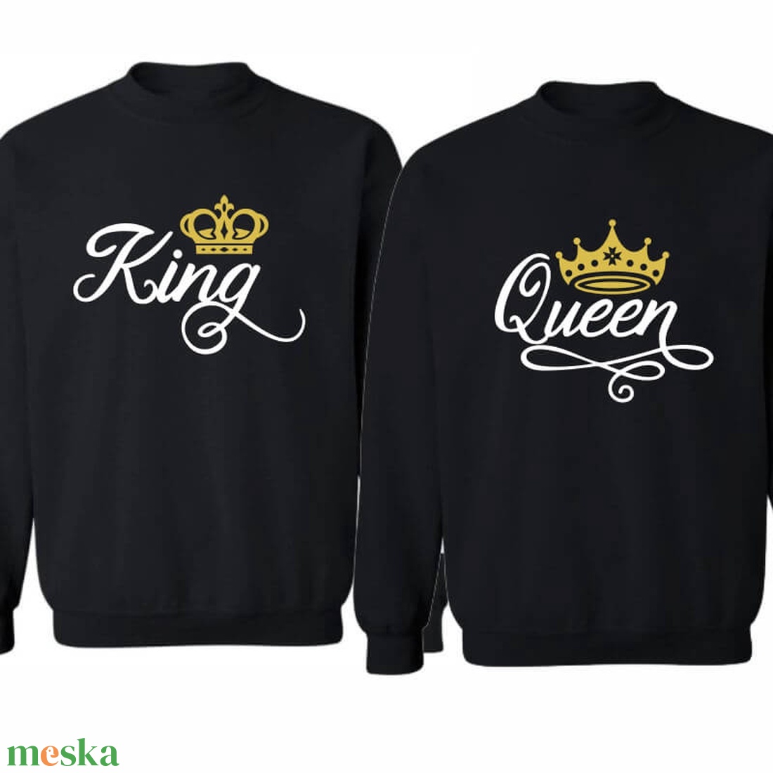 KING and QUEEN koronás páros pulóver szett, minőségi egyedi pulcsik valentin napra, évforulóra. - ruha & divat - páros szett - női-férfi páros szett - Meska.hu