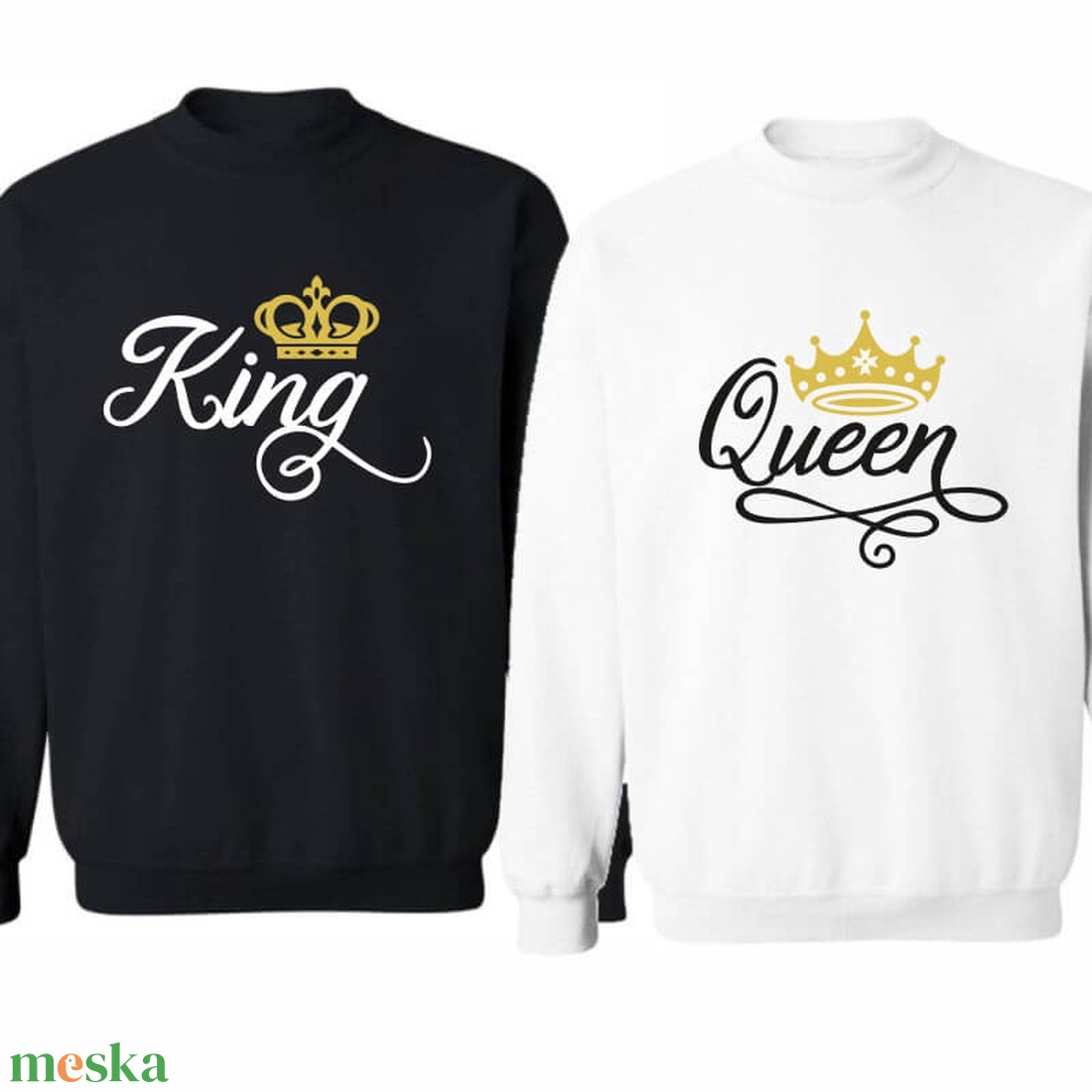 KING and QUEEN koronás páros pulóver szett, minőségi egyedi pulcsik valentin napra, évforulóra. - ruha & divat - páros szett - női-férfi páros szett - Meska.hu