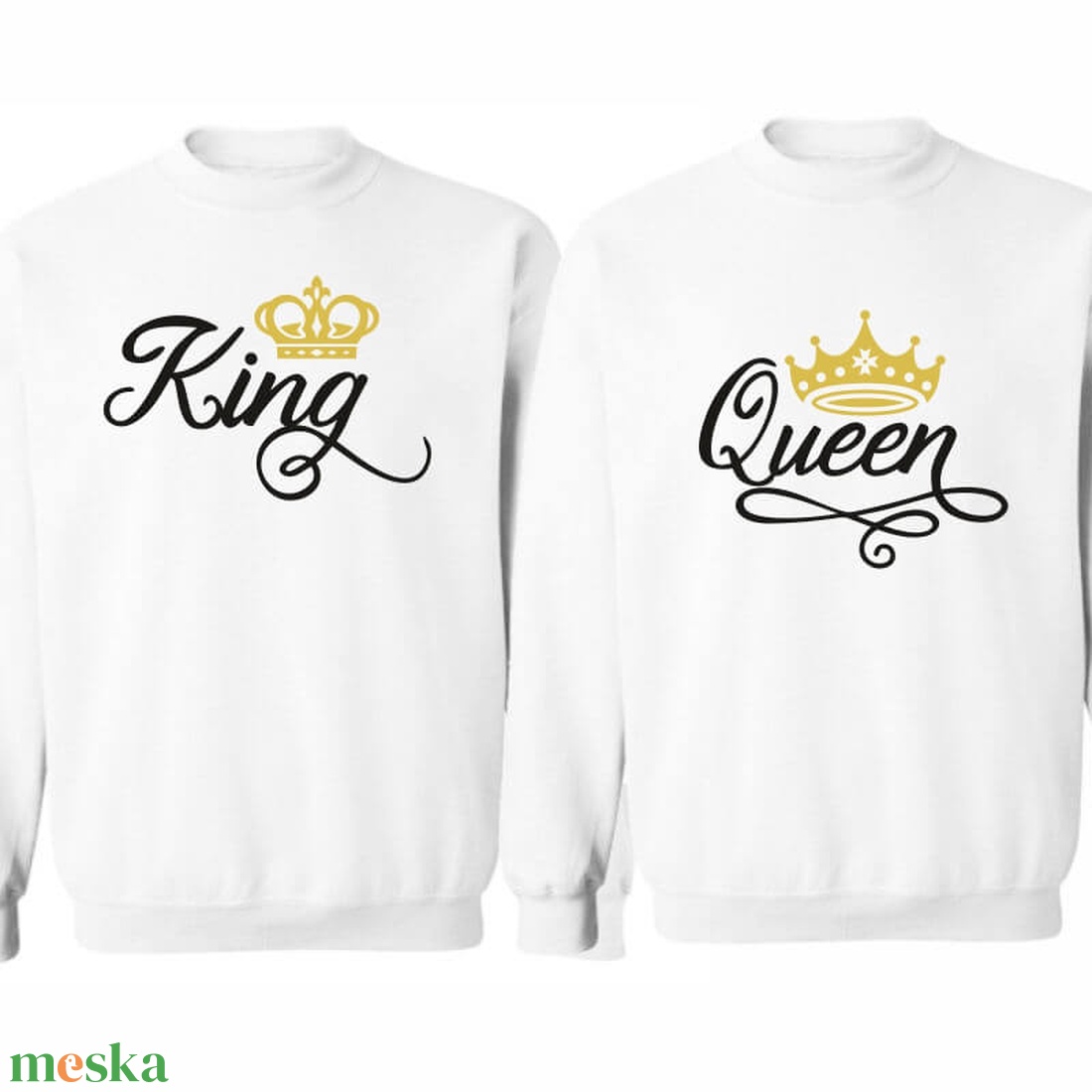 KING and QUEEN koronás páros pulóver szett, minőségi egyedi pulcsik valentin napra, évforulóra. - ruha & divat - páros szett - női-férfi páros szett - Meska.hu