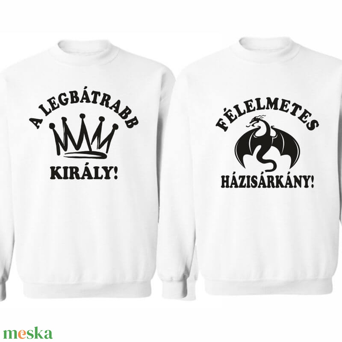 A legbátrabb király és a félelmetes házisárkány páros pulóver szett, minőségi egyedi pulcsik valentin napra, évforulóra. - ruha & divat - páros szett - női-férfi páros szett - Meska.hu
