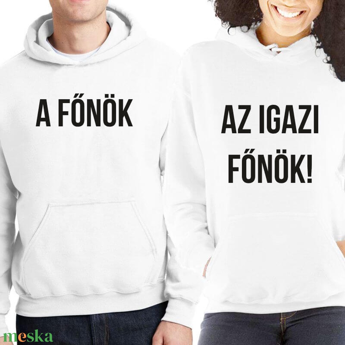 A főnök és az igazi főnök páros kapucnis pulóver szett. Pulcsik valentin napra, évforulóra. Ajándék pároknak. - ruha & divat - páros szett - női-férfi páros szett - Meska.hu