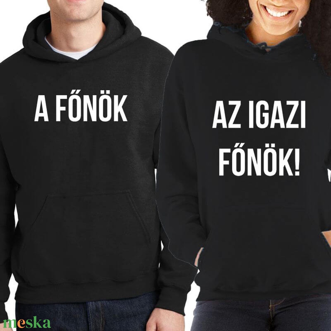 A főnök és az igazi főnök páros kapucnis pulóver szett. Pulcsik valentin napra, évforulóra. Ajándék pároknak. - ruha & divat - páros szett - női-férfi páros szett - Meska.hu