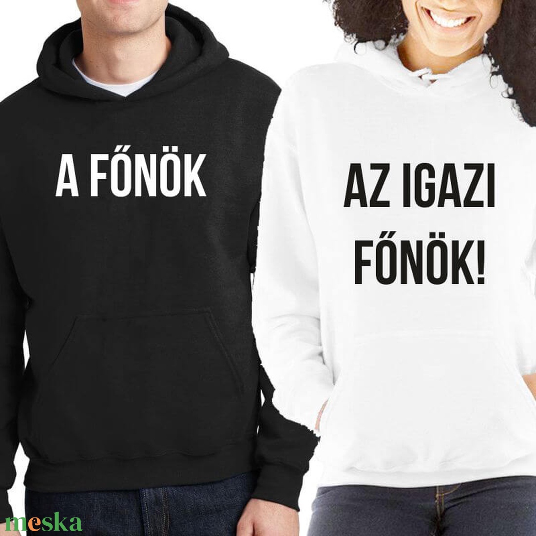 A főnök és az igazi főnök páros kapucnis pulóver szett. Pulcsik valentin napra, évforulóra. Ajándék pároknak. - ruha & divat - páros szett - női-férfi páros szett - Meska.hu