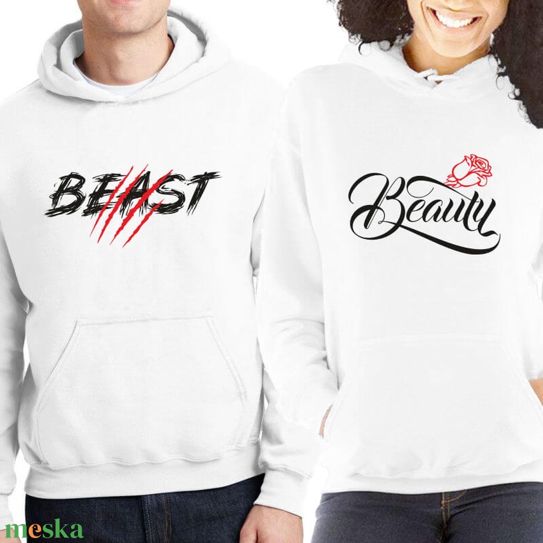Beast and Beauty páros kapucnis pulóver szett. Kapucnis pulcsik valentin napra, évforulóra. Ajándék pároknak. - ruha & divat - páros szett - női-férfi páros szett - Meska.hu