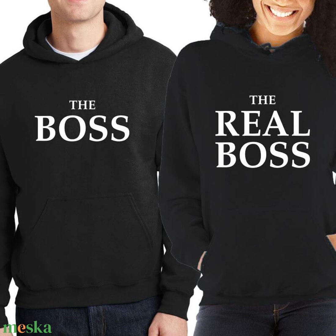 The BOSS and The REAL BOSS páros kapucnis pulóver szett. Kapucnis pulcsik valentin napra, évforulóra. Ajándék pároknak. - ruha & divat - páros szett - női-férfi páros szett - Meska.hu