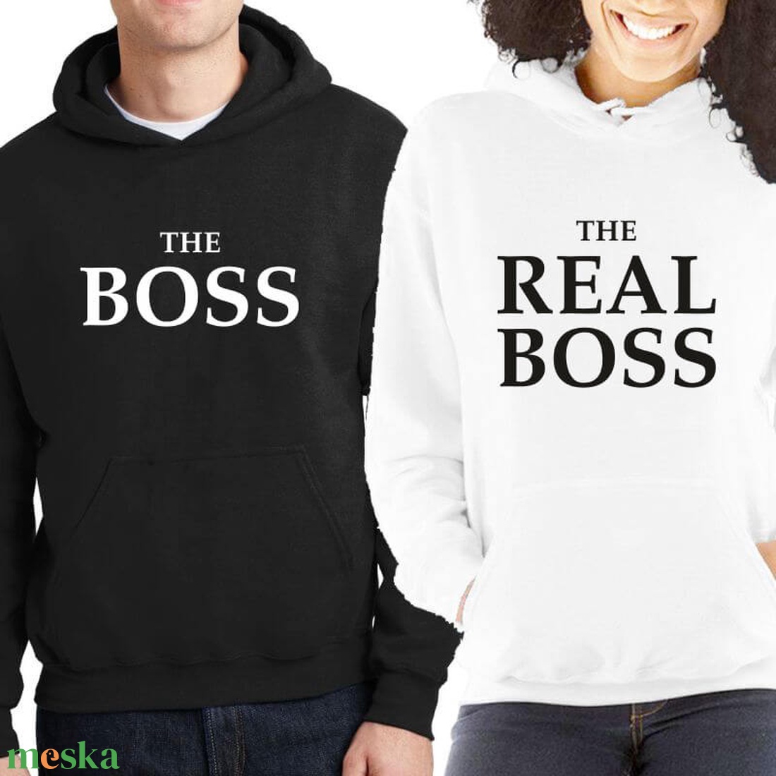 The BOSS and The REAL BOSS páros kapucnis pulóver szett. Kapucnis pulcsik valentin napra, évforulóra. Ajándék pároknak. - ruha & divat - páros szett - női-férfi páros szett - Meska.hu