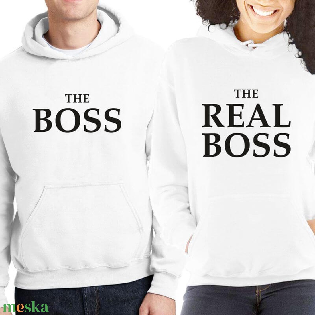 The BOSS and The REAL BOSS páros kapucnis pulóver szett. Kapucnis pulcsik valentin napra, évforulóra. Ajándék pároknak. - ruha & divat - páros szett - női-férfi páros szett - Meska.hu