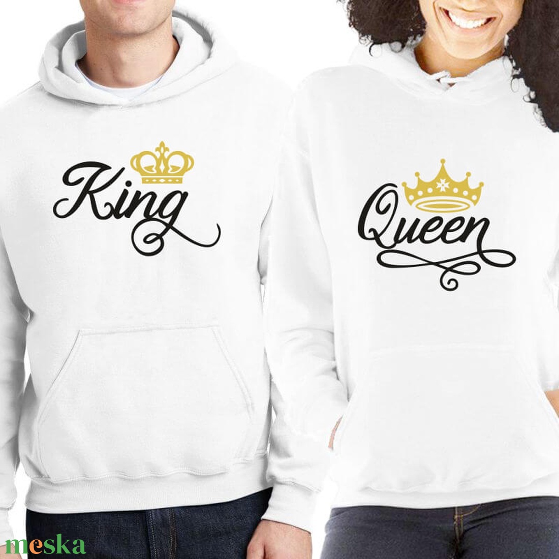 KING and QUEEN koronás páros kapucnis pulóver szett. Kapucnis pulcsik valentin napra, évforulóra. Ajándék pároknak. - ruha & divat - páros szett - női-férfi páros szett - Meska.hu