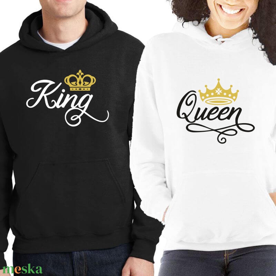 KING and QUEEN koronás páros kapucnis pulóver szett. Kapucnis pulcsik valentin napra, évforulóra. Ajándék pároknak. - ruha & divat - páros szett - női-férfi páros szett - Meska.hu