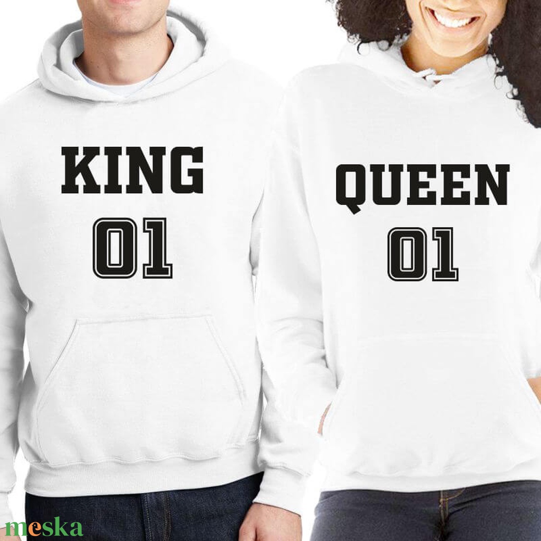 KING and QUEEN number 01  kapucnis pulóver szett. Kapucnis pulcsik valentin napra, évforulóra. Ajándék pároknak. - ruha & divat - páros szett - női-férfi páros szett - Meska.hu