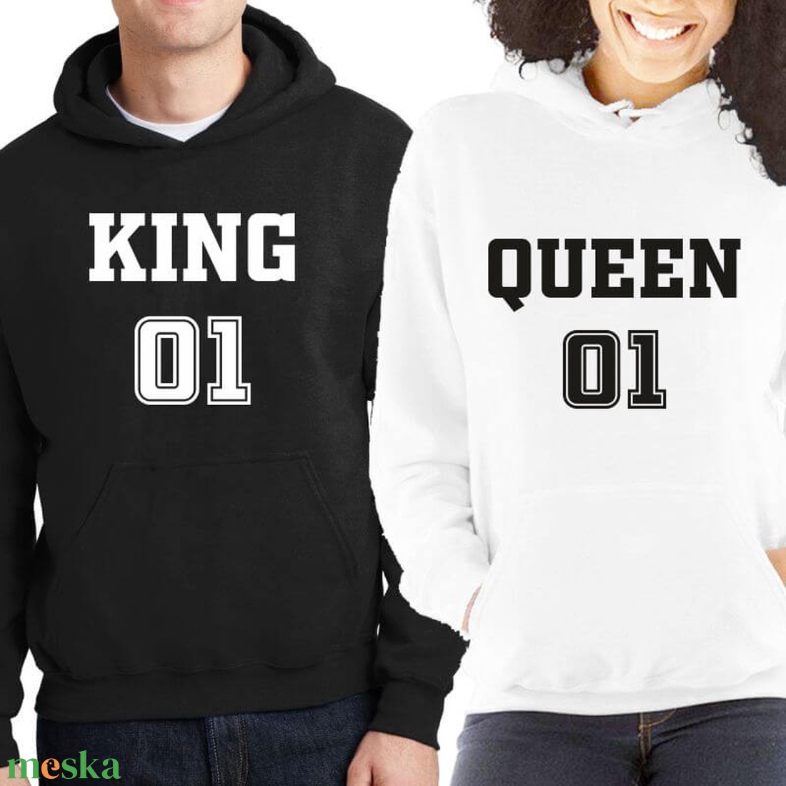 KING and QUEEN number 01  kapucnis pulóver szett. Kapucnis pulcsik valentin napra, évforulóra. Ajándék pároknak. - ruha & divat - páros szett - női-férfi páros szett - Meska.hu
