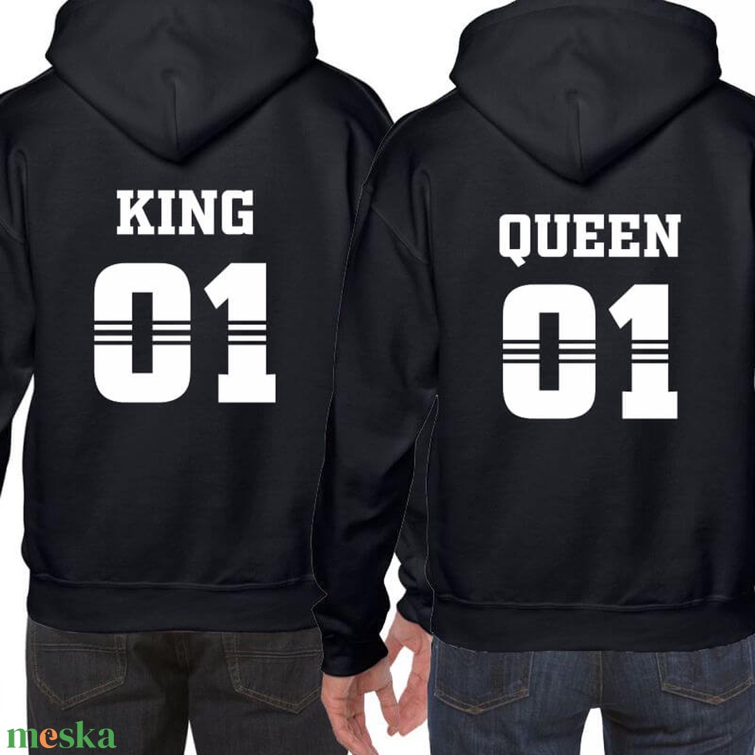KING and QUEEN 01 stílusos páros kapucnis pulóver szett. Kapucnis pulcsik valentin napra, évforulóra. Ajándék pároknak. - ruha & divat - páros szett - női-férfi páros szett - Meska.hu