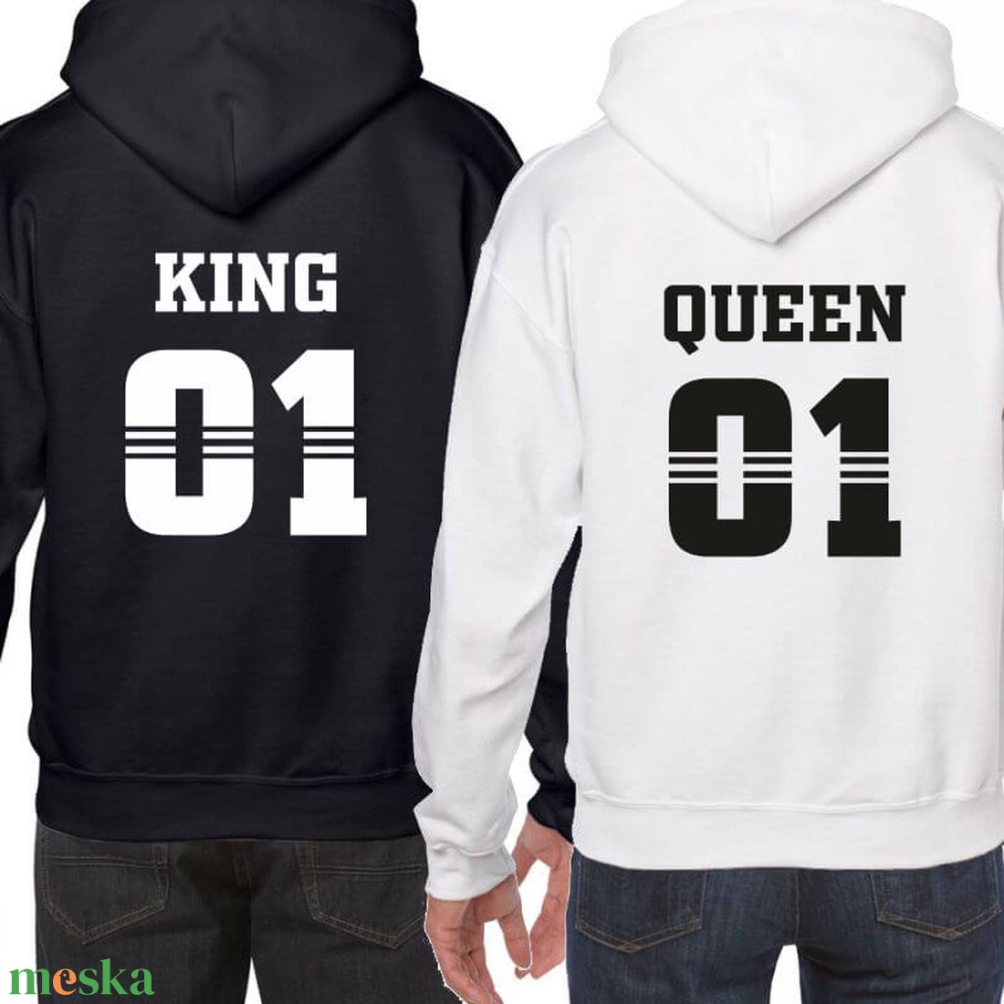 KING and QUEEN 01 stílusos páros kapucnis pulóver szett. Kapucnis pulcsik valentin napra, évforulóra. Ajándék pároknak. - ruha & divat - páros szett - női-férfi páros szett - Meska.hu
