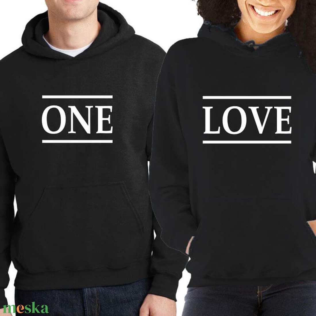 ONE LOVE páros kapucnis pulóver szett. Kapucnis pulcsik valentin napra, évforulóra. Ajándék pároknak. - ruha & divat - páros szett - női-férfi páros szett - Meska.hu