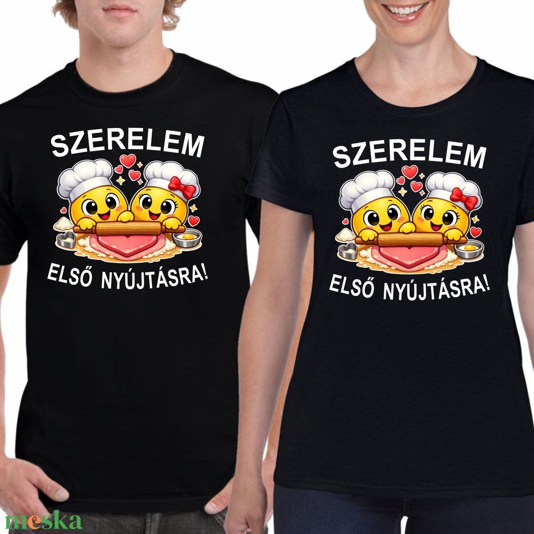 Szerelem első nyújtásra! valentinnapi páros póló szett pároknak romantikus páros ajándék a sütés szerelmeseinek - ruha & divat - páros szett - női-férfi páros szett - Meska.hu